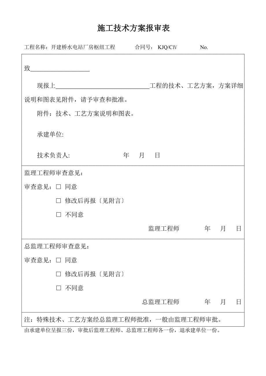 甘洛县开建桥水电站监理下发土建常用表格（Word版）_第5页