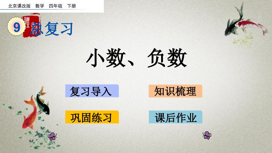 北京课改版数学四年级下册《第九单元 总复习 9.1 小数、负数》PPT课件_第1页