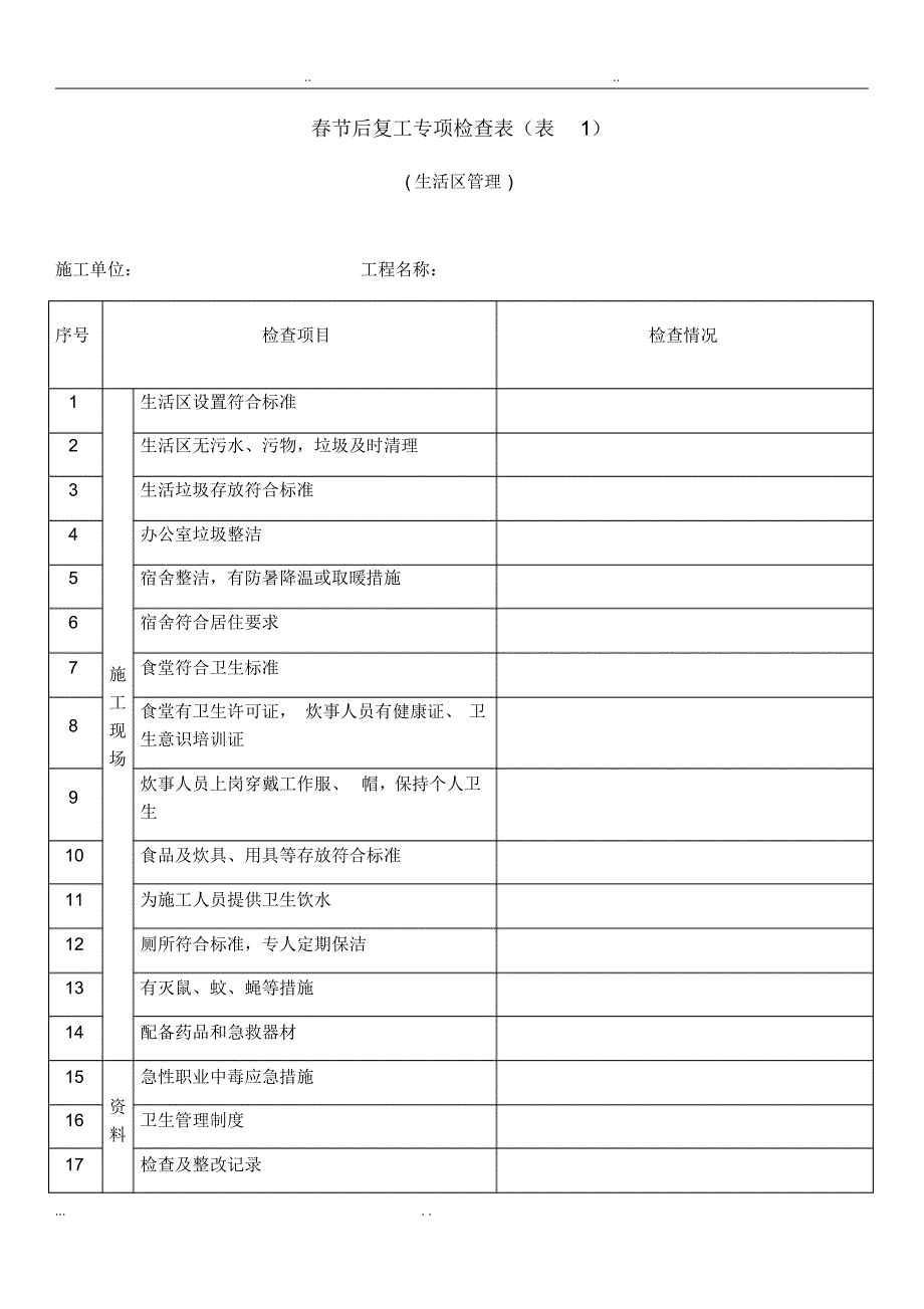 新版春节后复工专项检查表_第1页