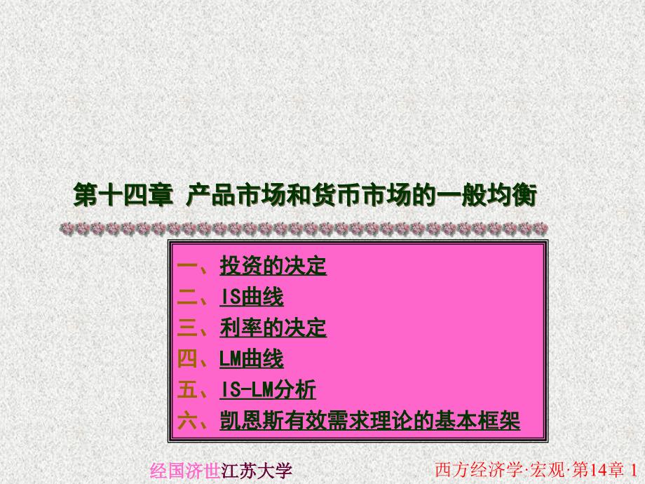 [精选]西方经济学14第十四章产品市场和货币市场的一般均衡_第1页