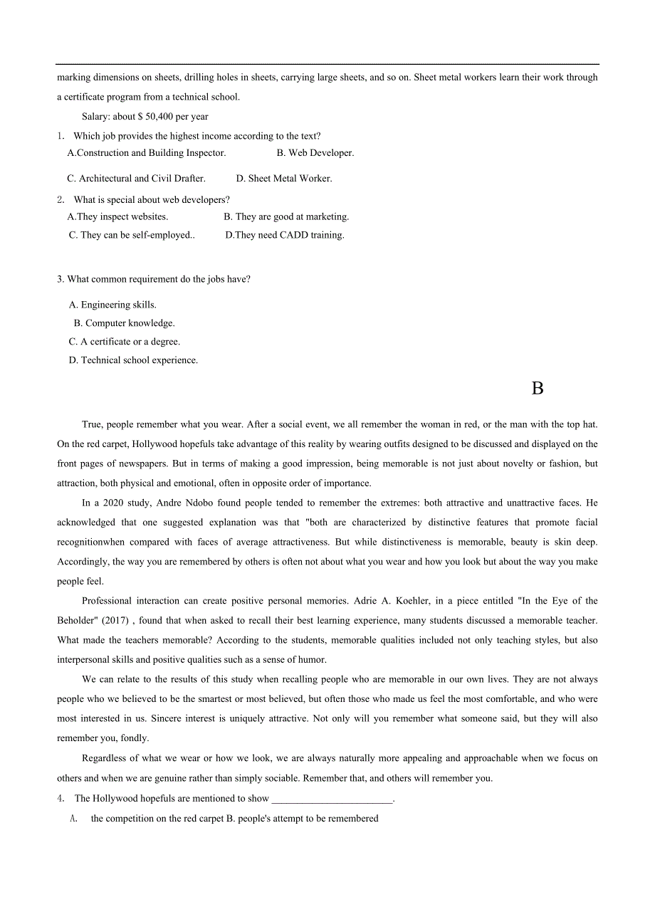 广东省肇庆市2021届高三下学期4月第三次统一检测（三模）英语（含答案）_第2页