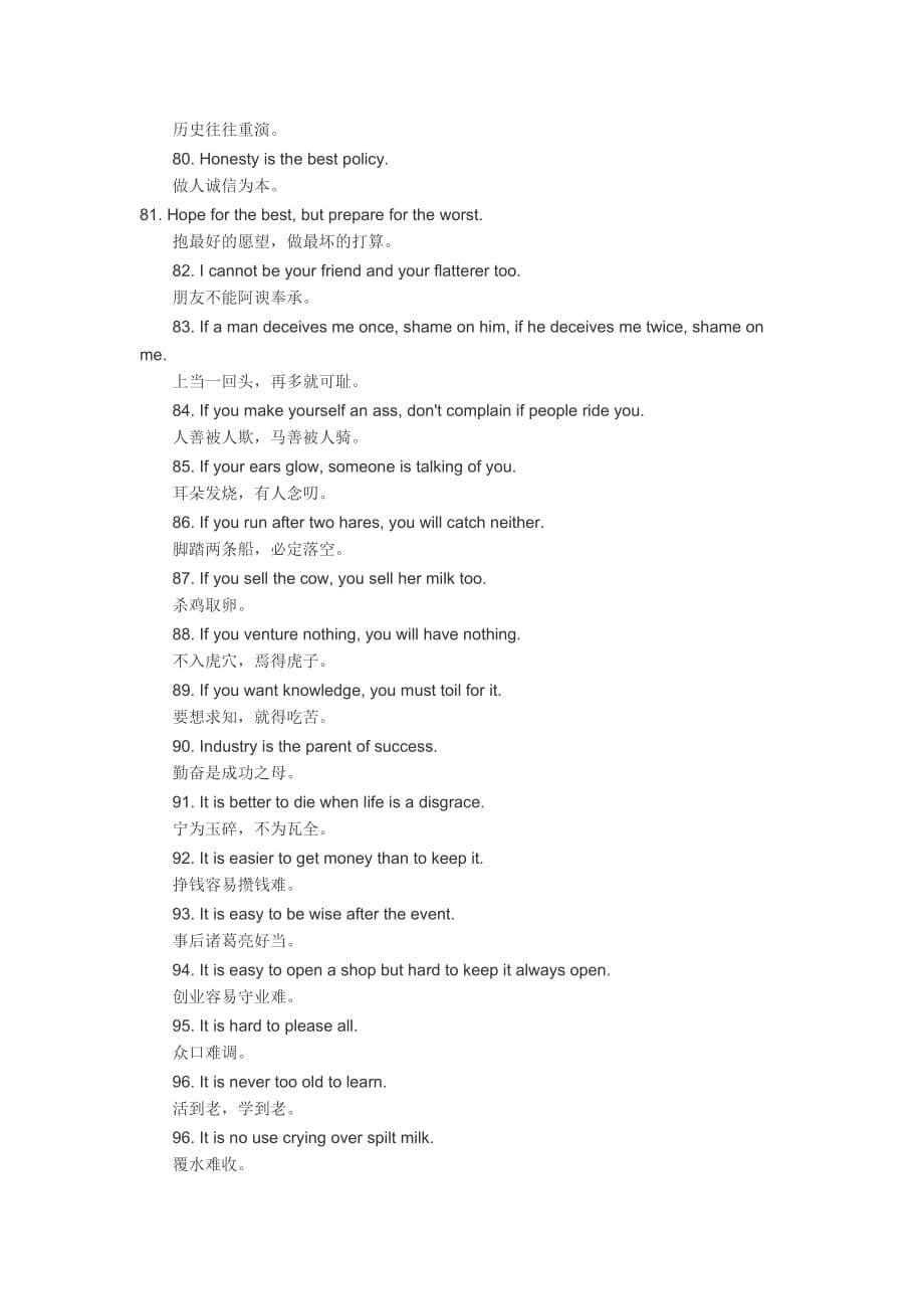 中考英语作文素材：150条经典谚语_第5页