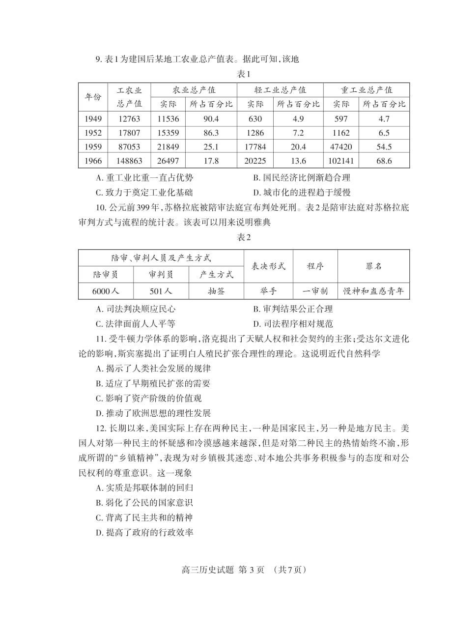 2021届山东省泰安市高考二模历史试题（PDF版）_第3页