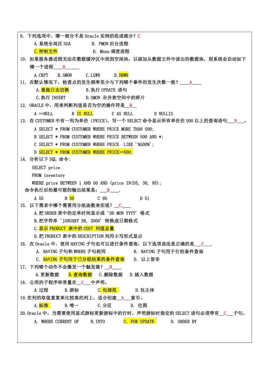 Oracle样卷和参考答案_第2页