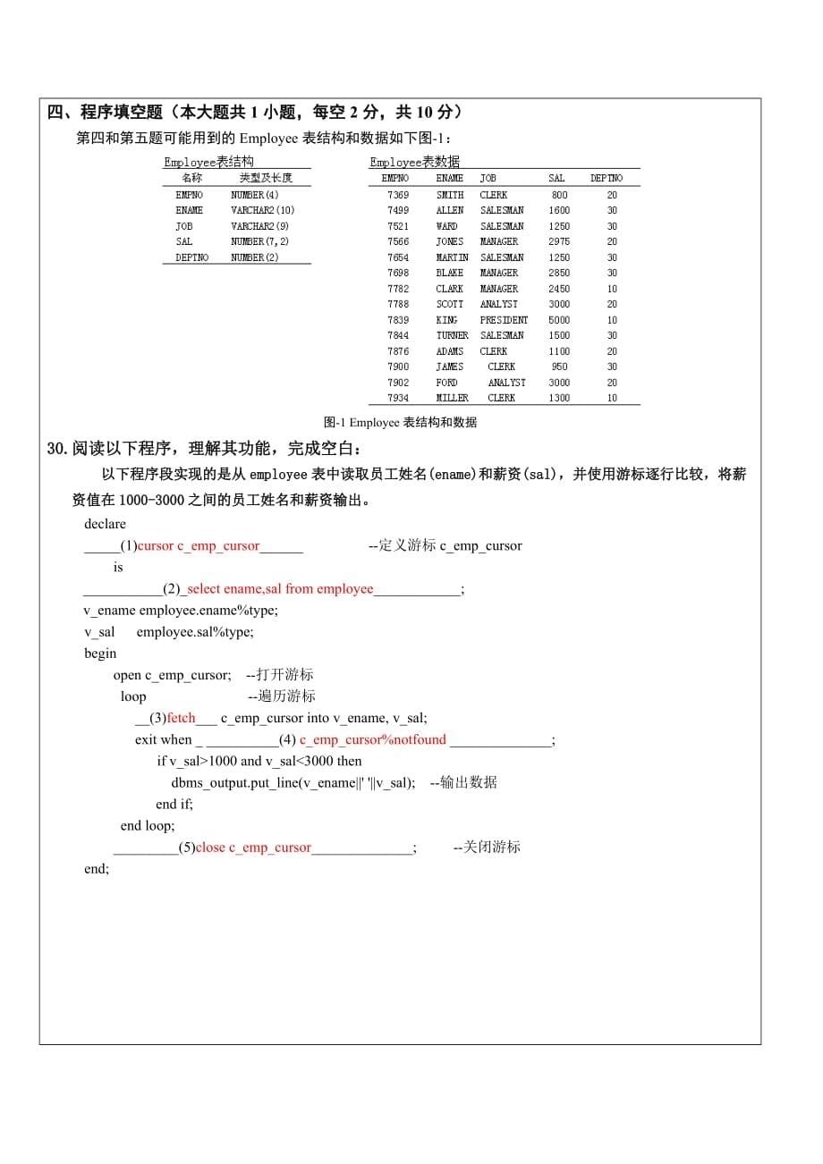 Oracle样卷和参考答案_第5页