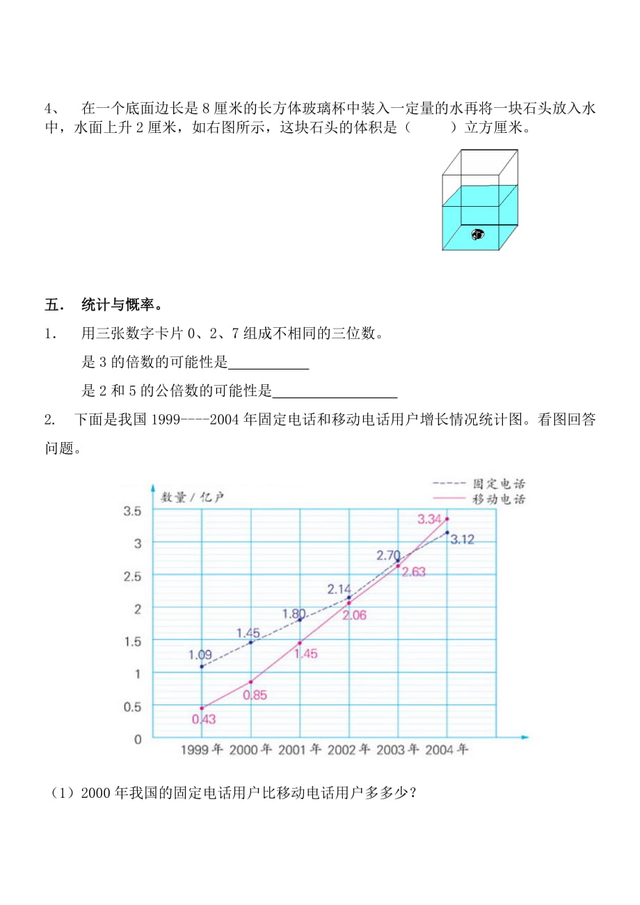 人教版五级数学下学期期末试卷_第4页