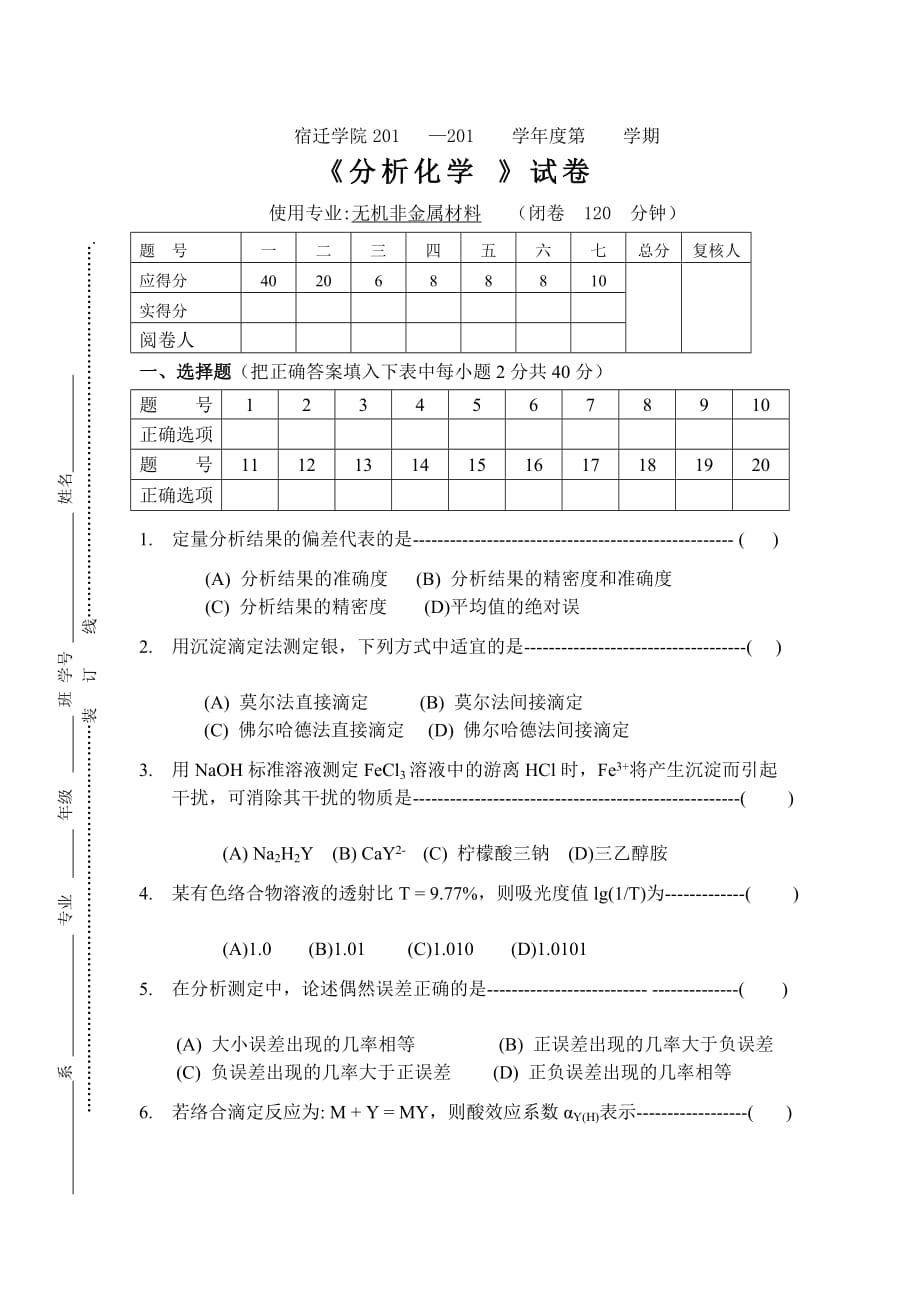 分析化学试卷(I)_第1页