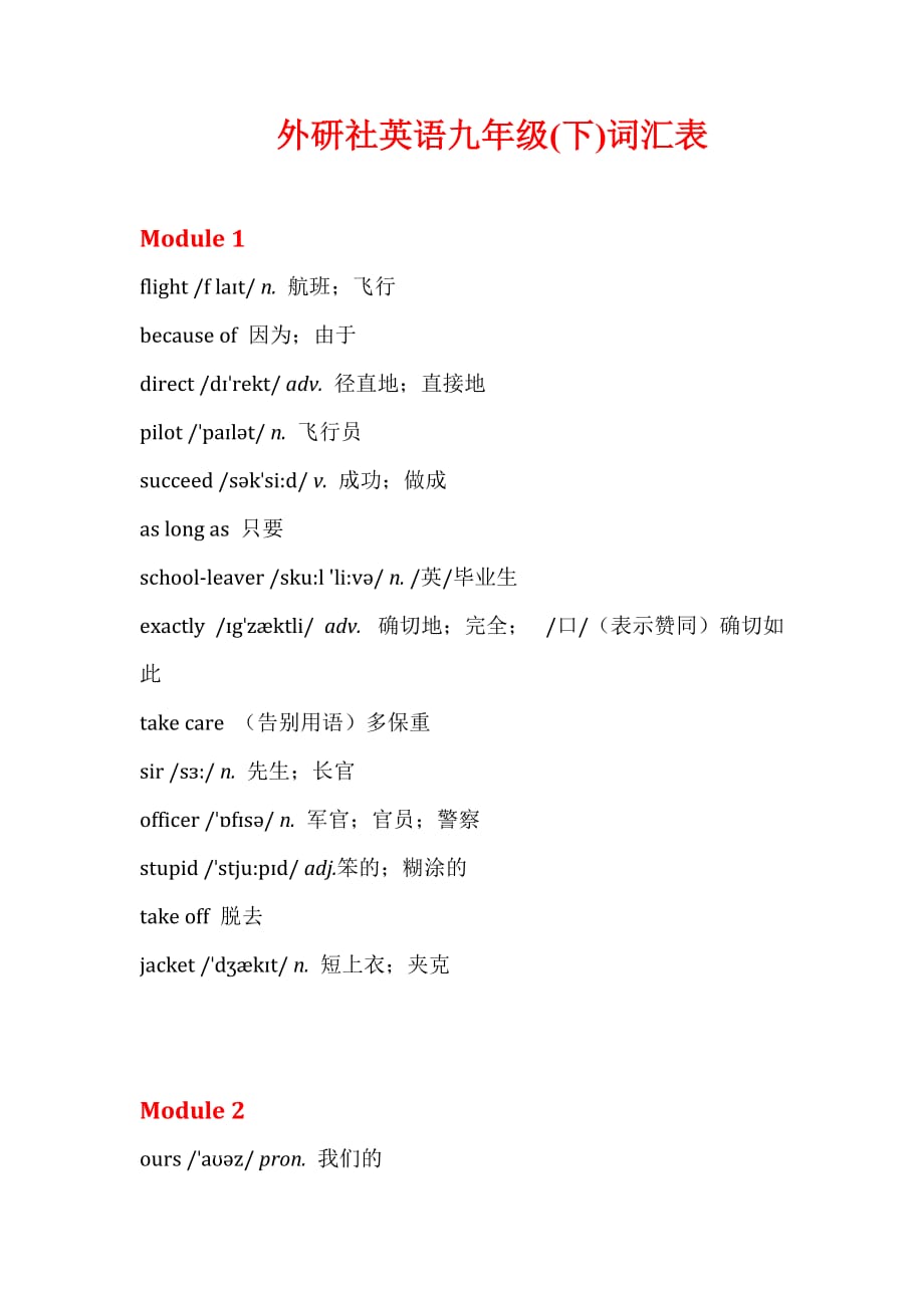 外研版九年级下册英语单词表（带音标）_第1页