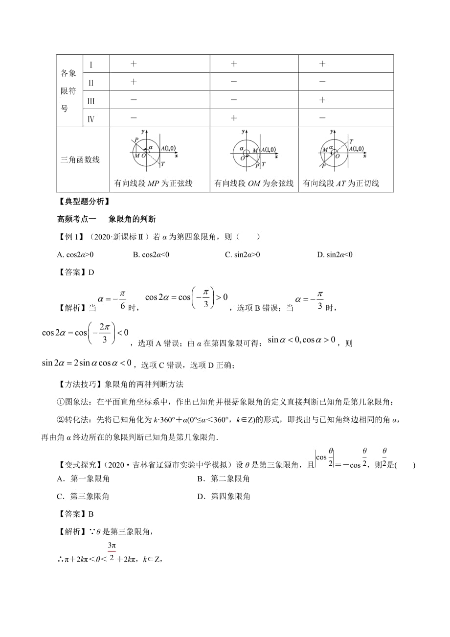 2020-2021学年高三数学一轮复习知识点专题4-1 任意角和弧度制及任意角的三角函数_第2页