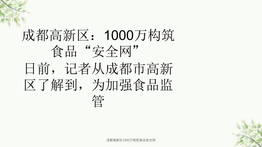 成都高新区1000万构筑食品安全网课件_第1页