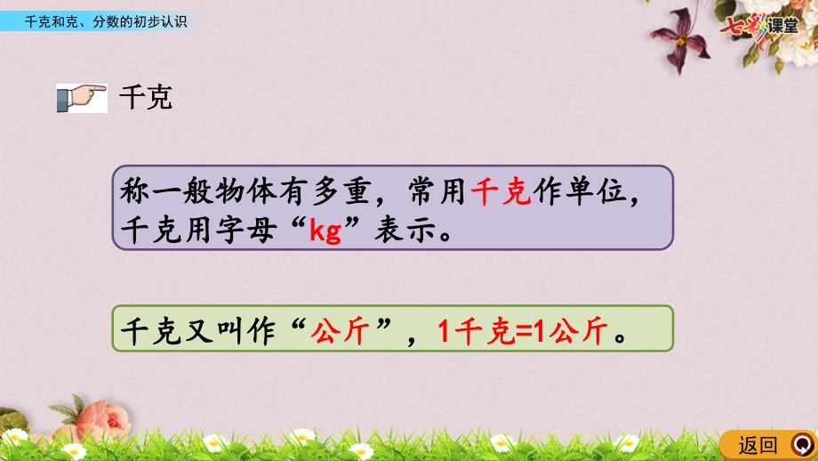 最新你苏教版三年级上册数学精品《 8.1 千克和克、分数的初步认识》PPT课件_第4页