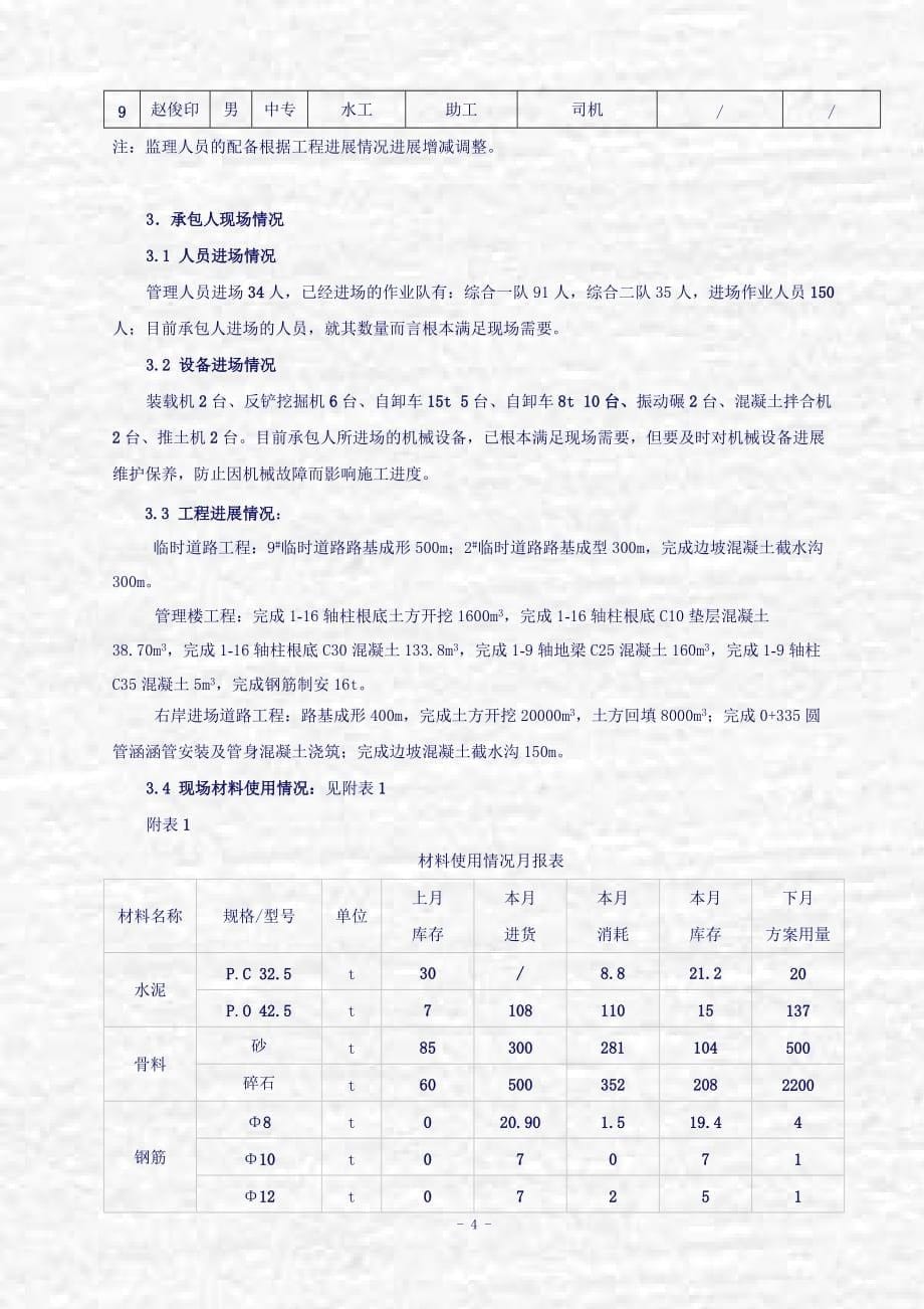 海南省红岭水利枢纽三通一平工程监理月报（word版）_第5页