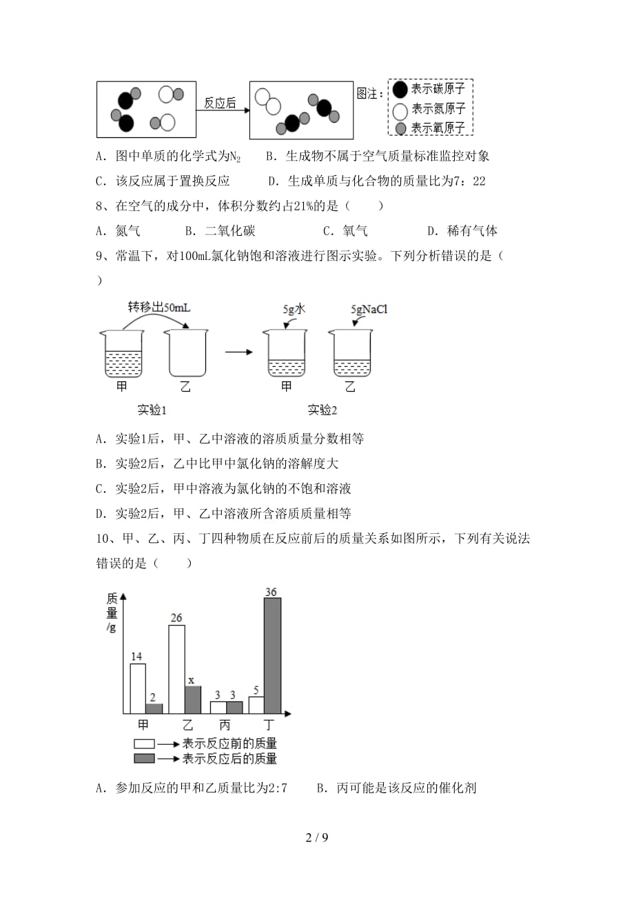 人教版九年级化学下册月考考试（汇编）_第2页