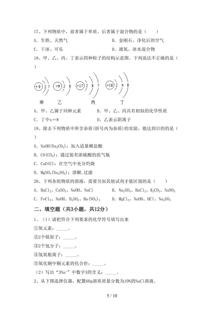 人教版九年级化学下册月考考试（审定版）_第5页