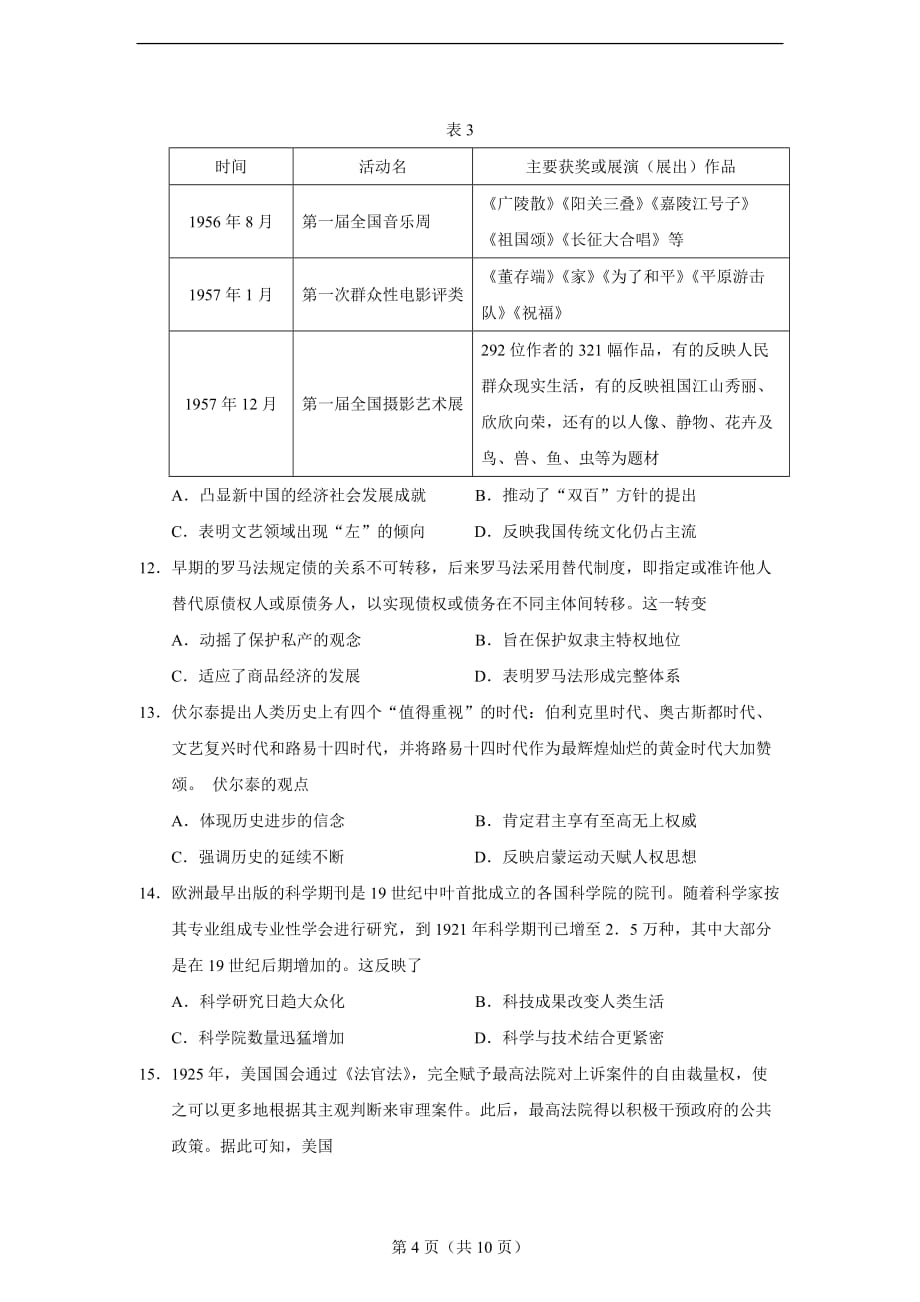 2021年湖南省高考选择性考试历史试题_第4页