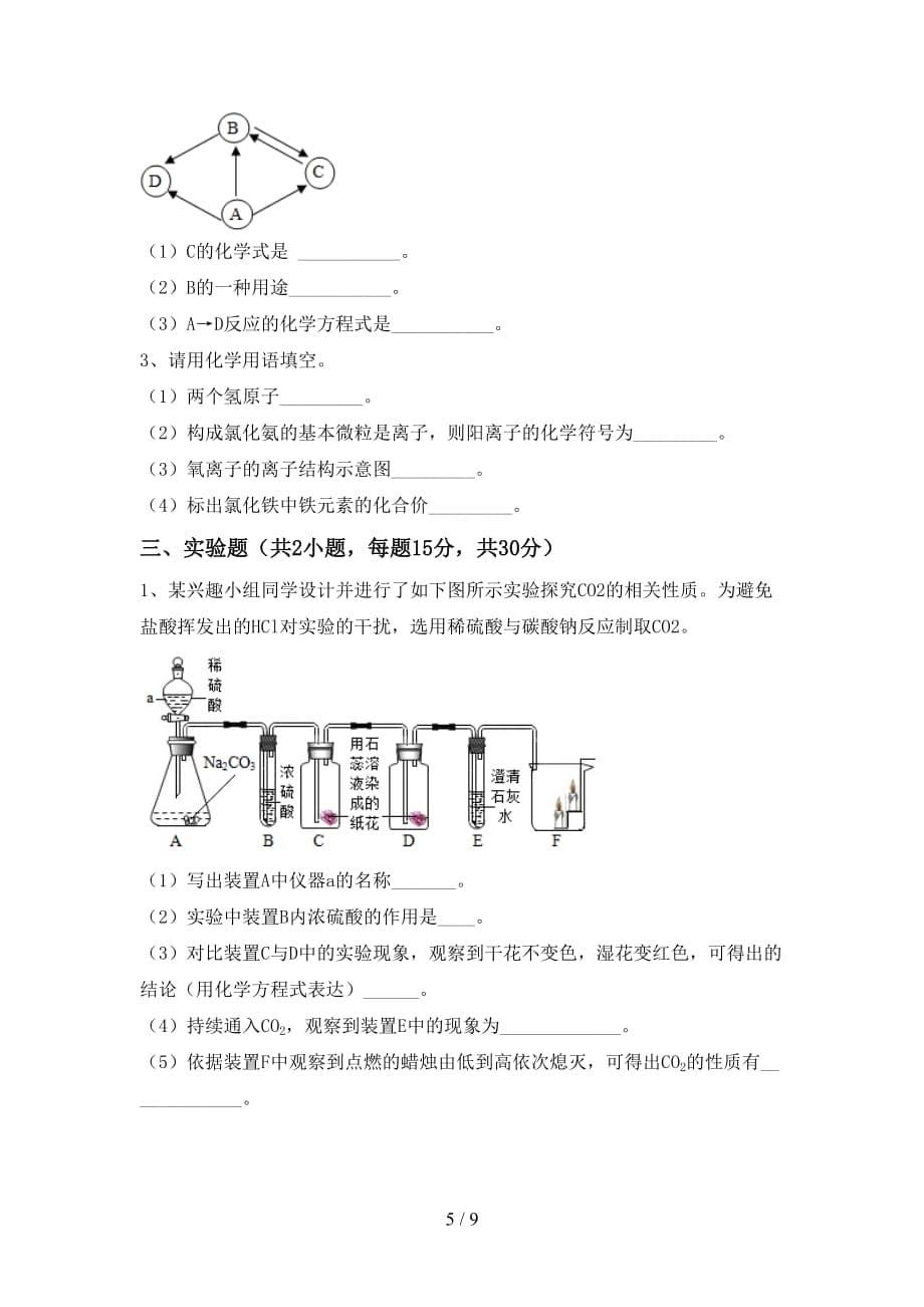 人教版九年级化学下册月考考试卷及答案【一套】_第5页