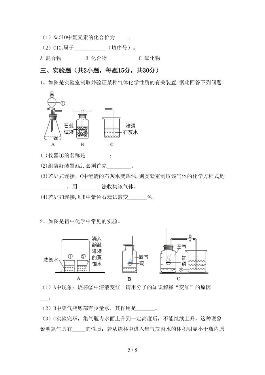 人教版九年级化学下册月考考试题及答案【A4版】_第5页