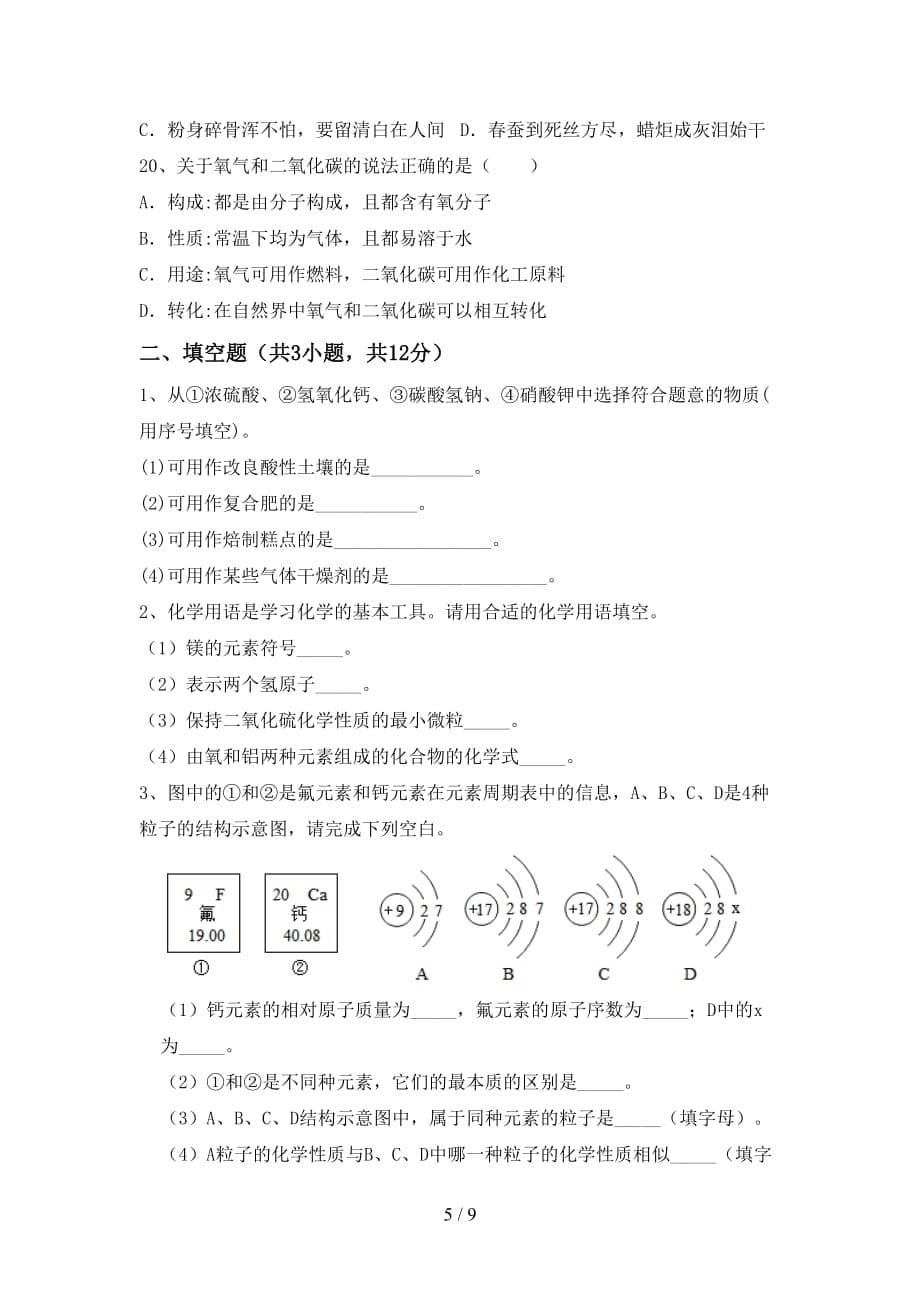 人教部编版九年级化学下册月考试卷及完整答案_第5页