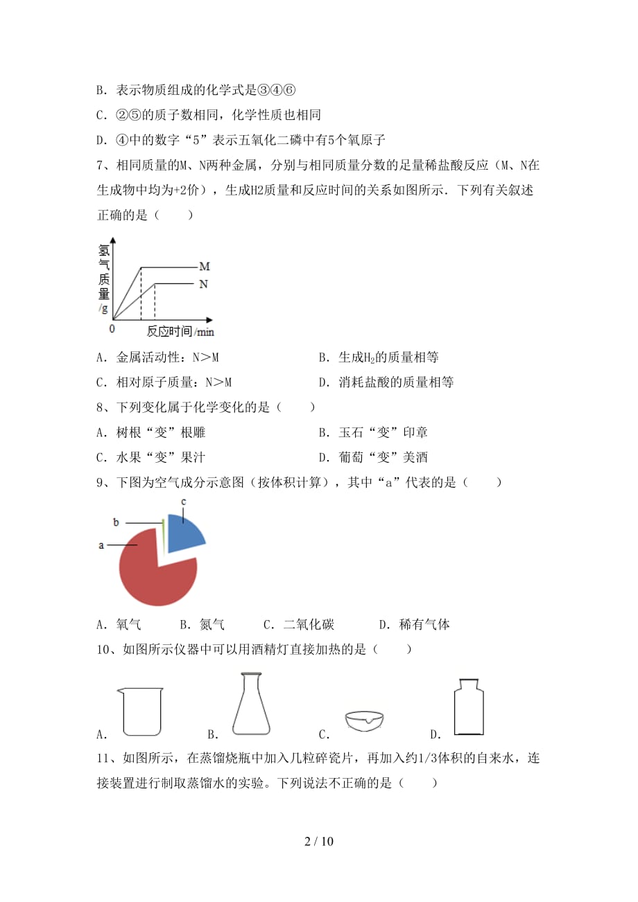 八年级化学下册月考测试卷（附答案）_第2页