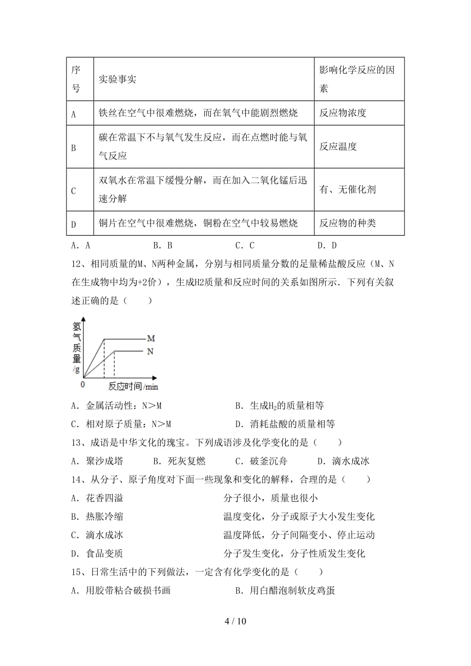 【人教版】八年级化学下册月考测试卷（参考答案)_第4页