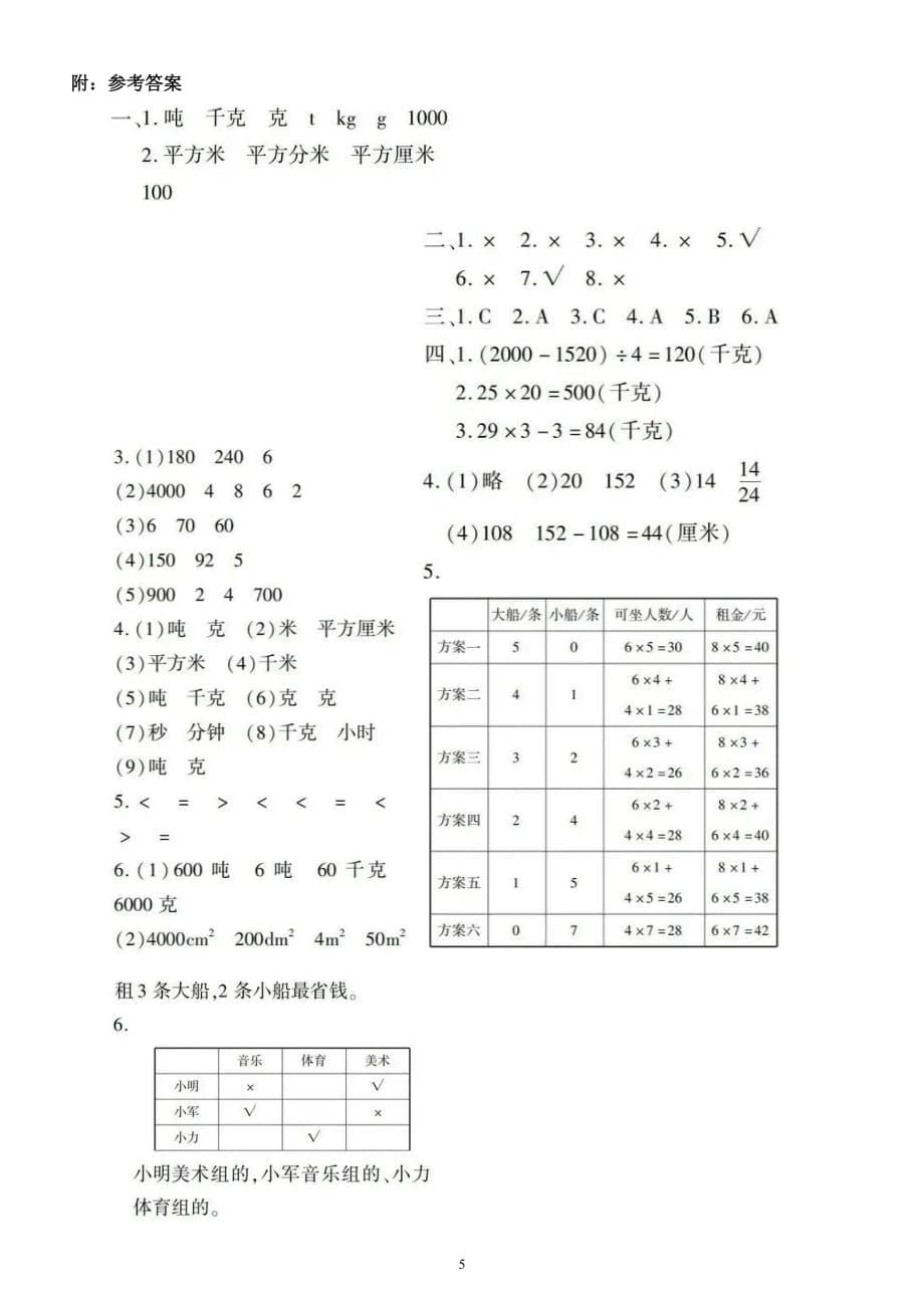 小学数学北师大版三年级下册《常见的量、统计和数学好玩》专项检测题（附参考答案）_第5页