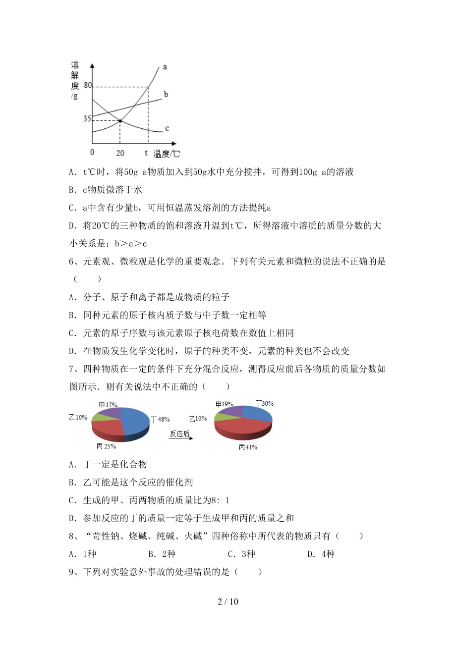 九年级化学下册月考试卷带答案_第2页