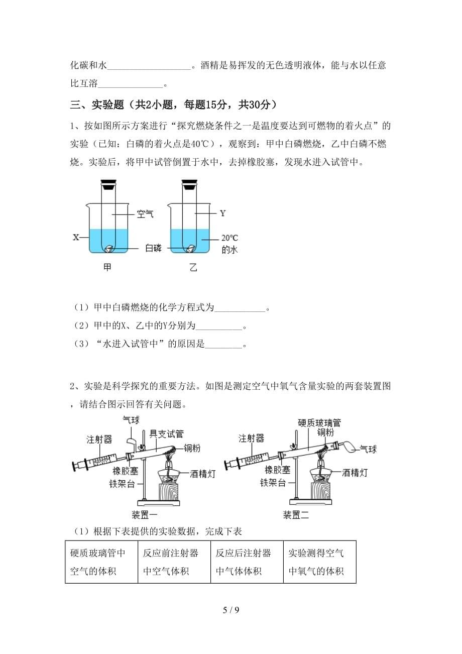 人教版九年级化学下册月考模拟考试及答案_第5页