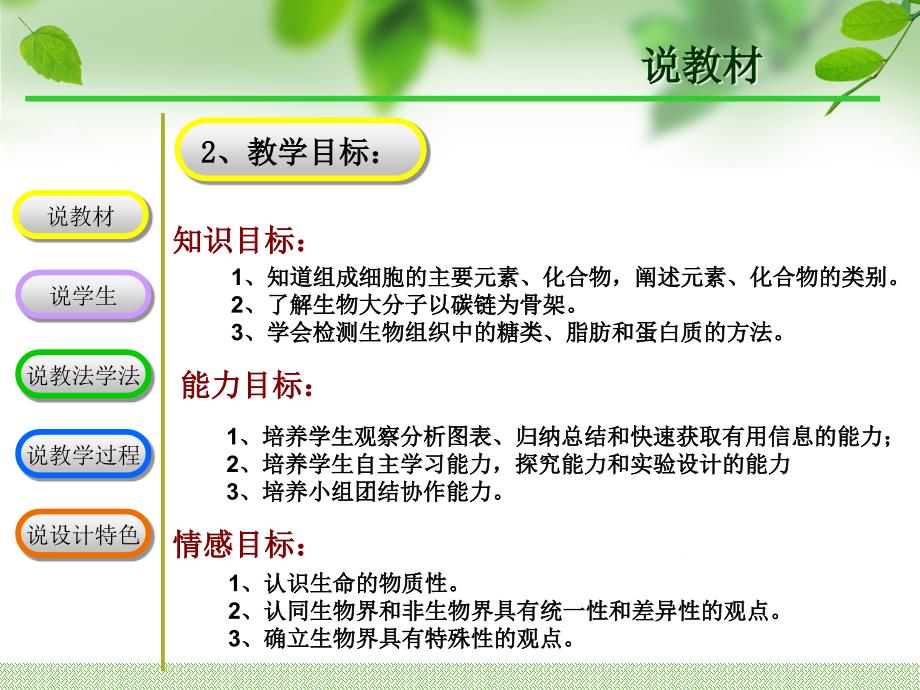 中图版教材必修一第一单元第二章第一节《细胞的化学组成》优质课说课课件 (共36张PPT)_第4页