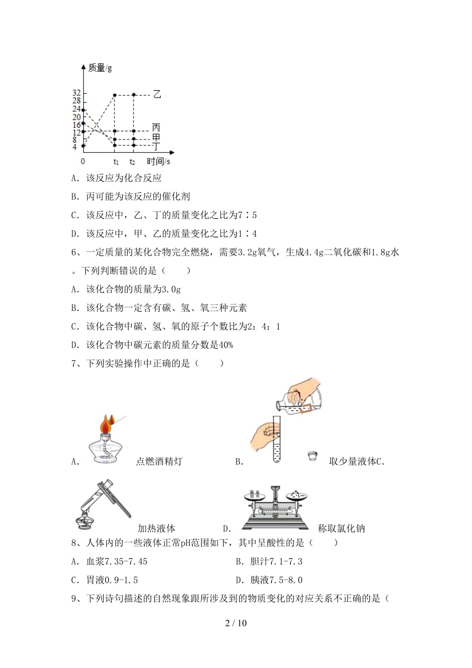 湘教版九年级化学下册月考考试（完整）_第2页