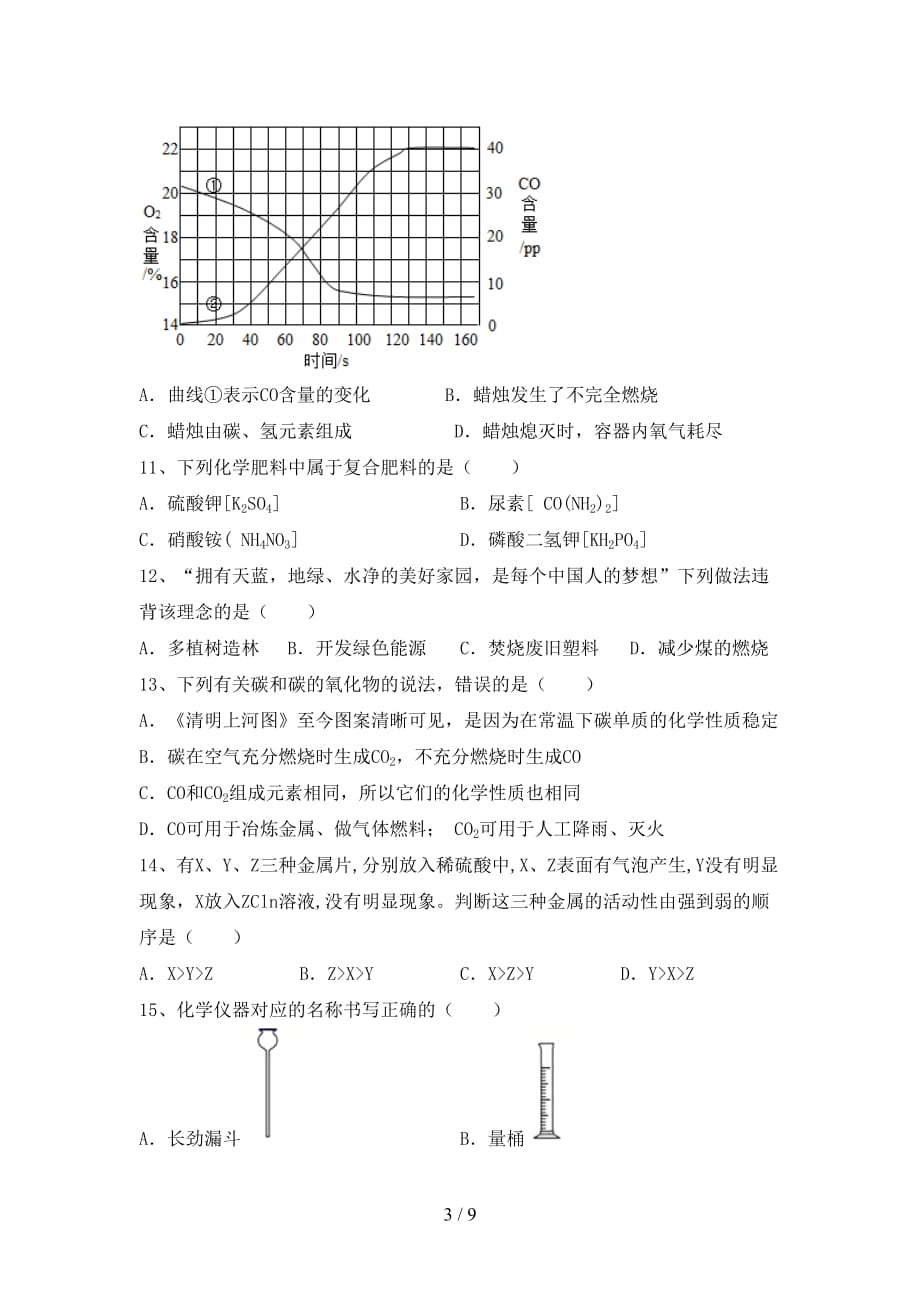 最新人教版九年级化学下册月考测试卷一_第3页