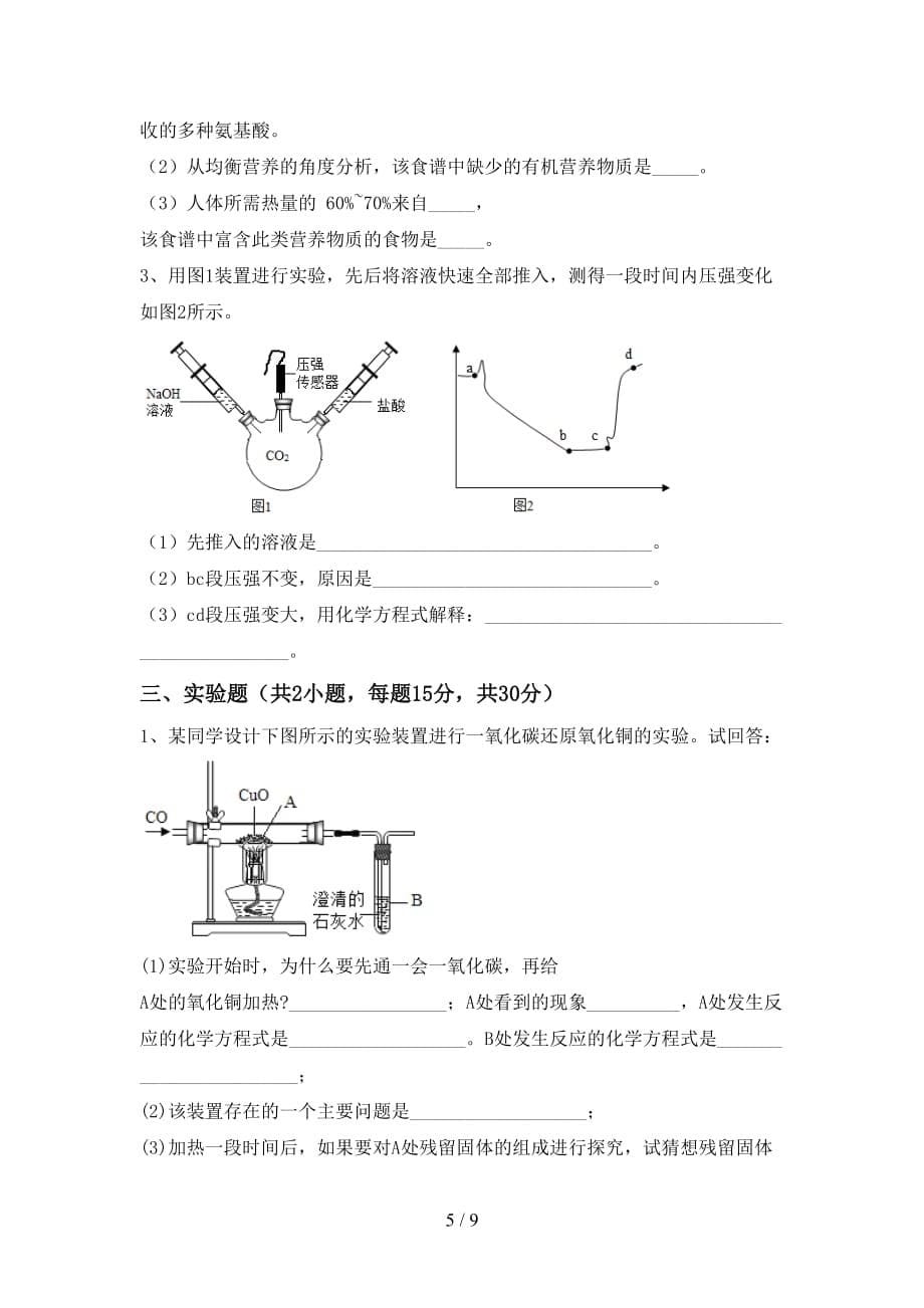 鲁教版九年级化学下册月考考试【及答案】_第5页