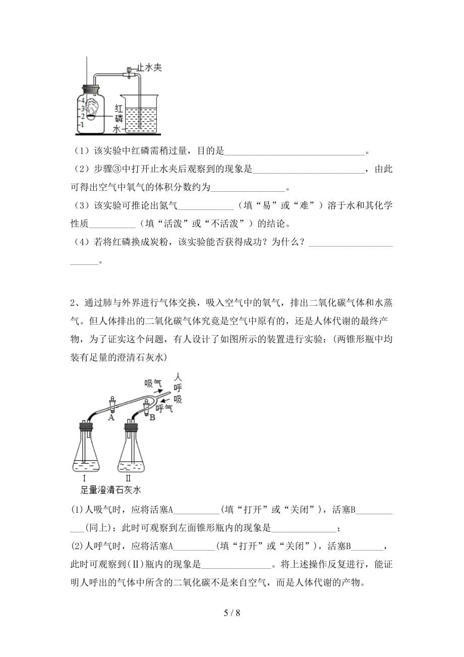 鲁教版八年级化学下册月考考试卷含答案_第5页