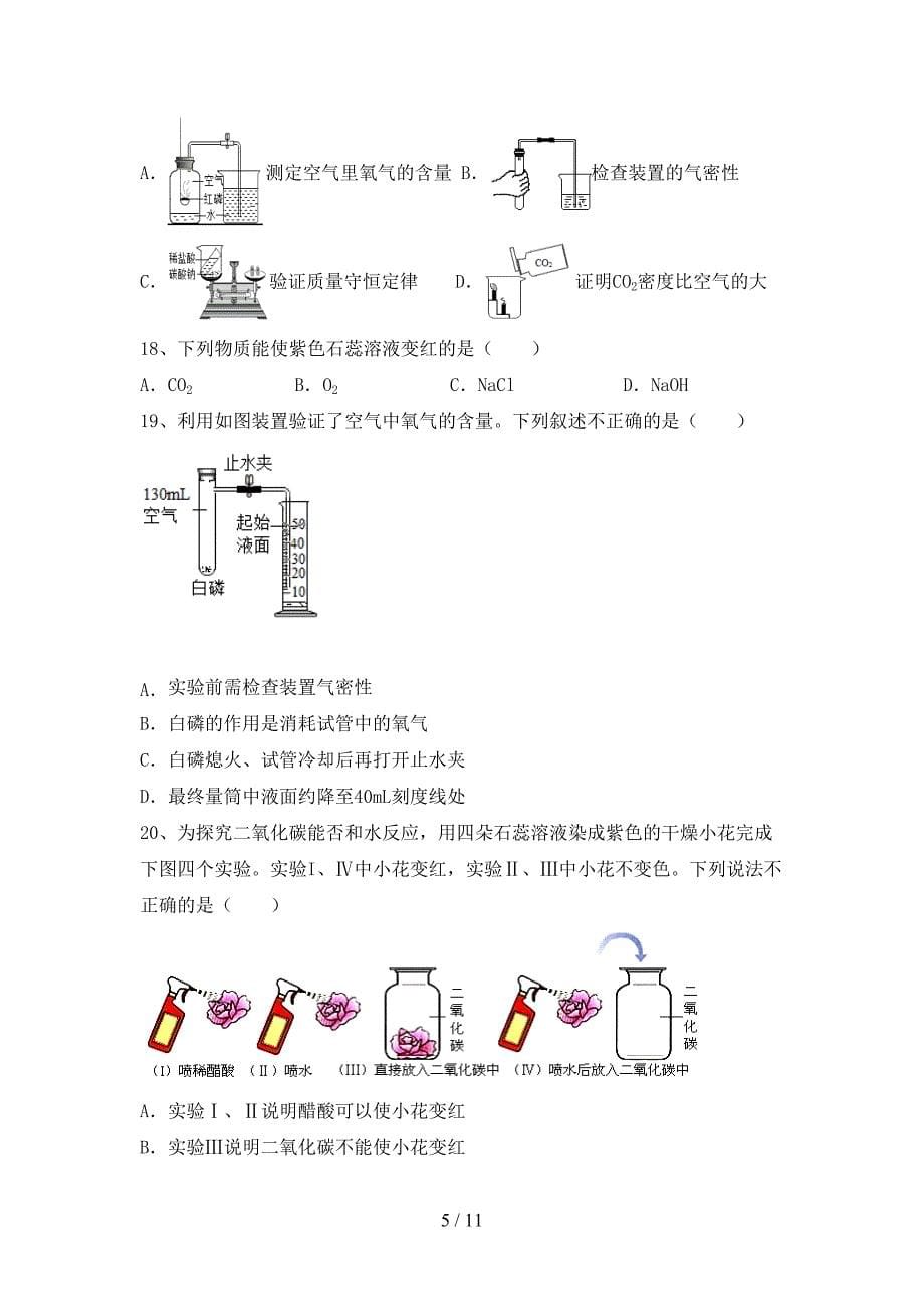 沪教版九年级化学下册月考考试卷_第5页