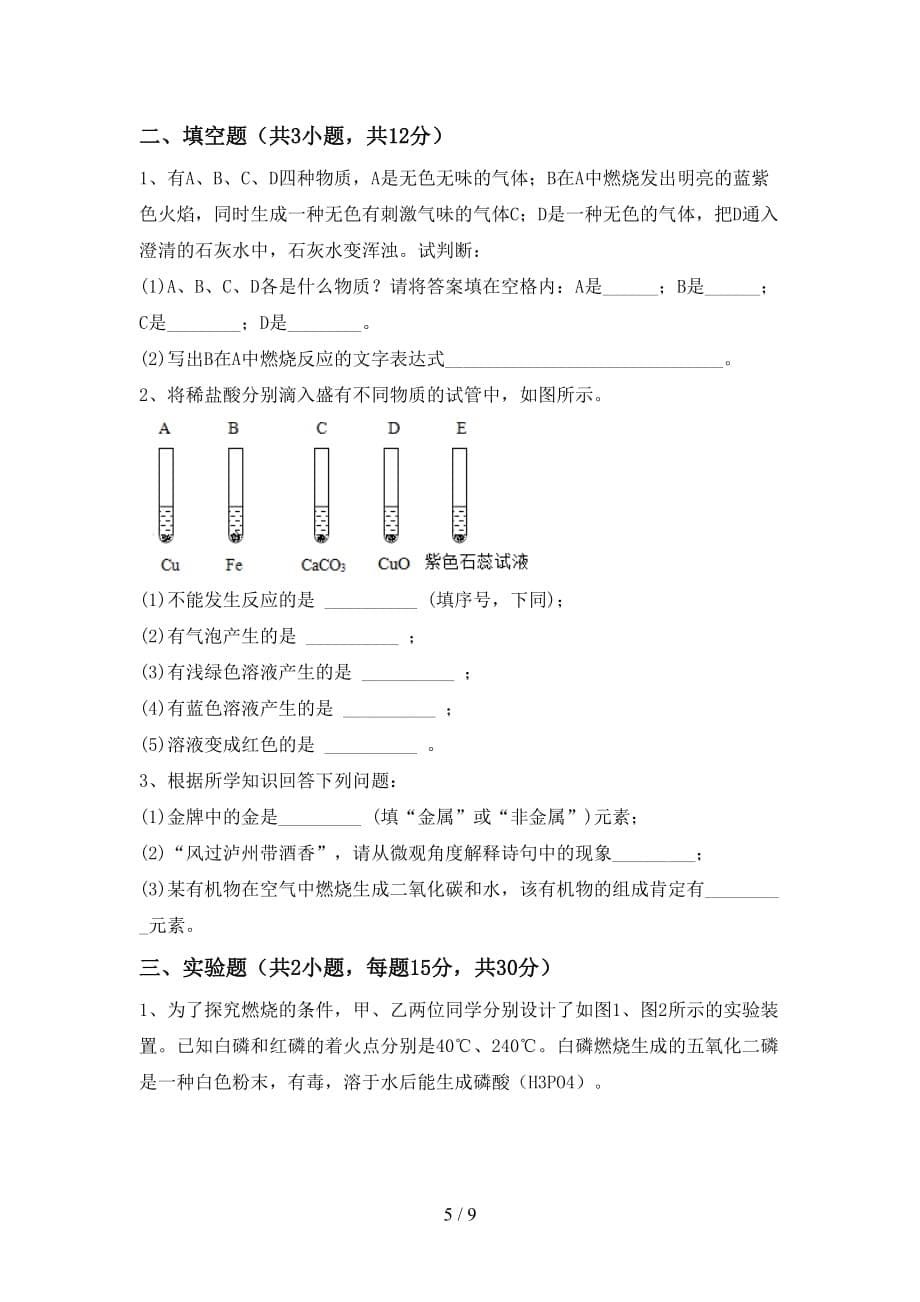 鲁教版八年级化学下册月考测试卷（含答案）_第5页