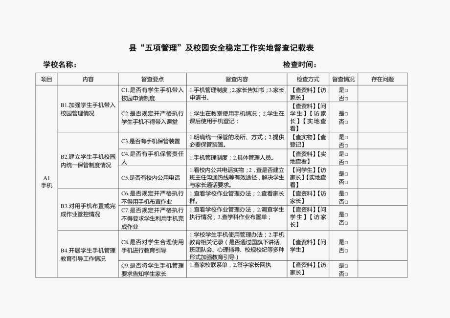 2021年某县、乡镇中小学生“五项管理”实地督查工作记载记录表4份及调查问卷_第4页