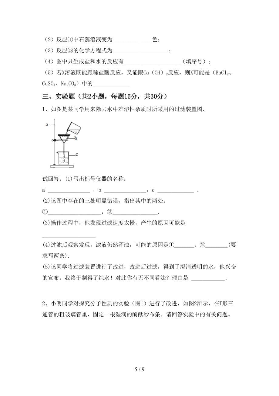 粤教版九年级化学下册月考考试题_第5页