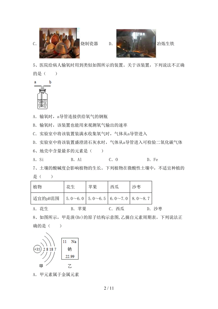 部编人教版九年级化学下册月考测试卷（各版本）_第2页