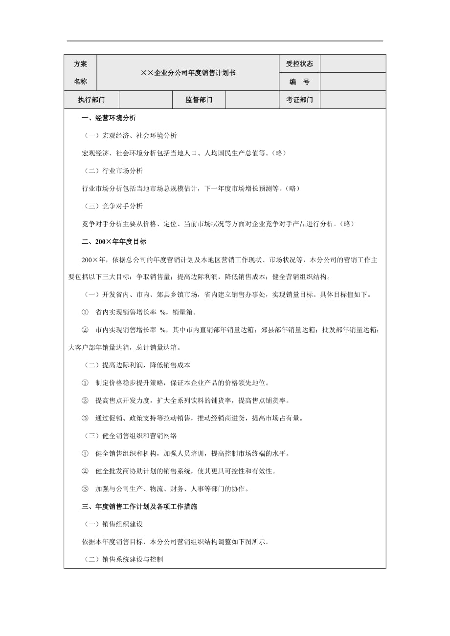 企业分公司年度销售计划书_第1页