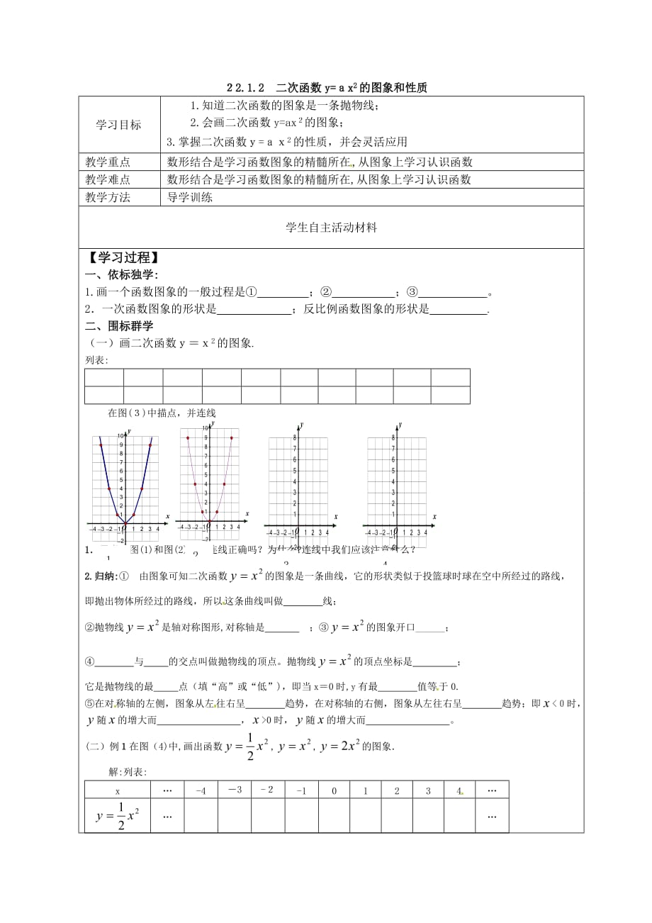 人教版数学九年级上册《22.1.2二次函数y=ax2的图象和性质》学案_第1页