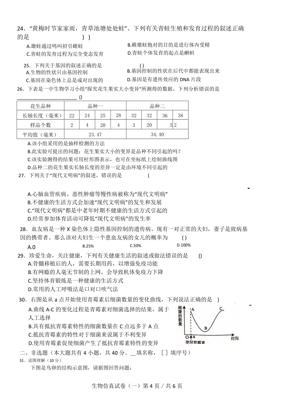 2021年广东省初中毕业生学业考试生物仿真试卷(一)_第4页