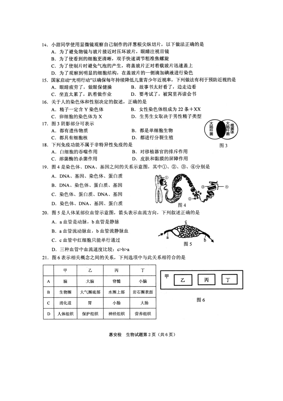 2021年福建省泉州惠安县初中学业质量检查生物试题_第2页