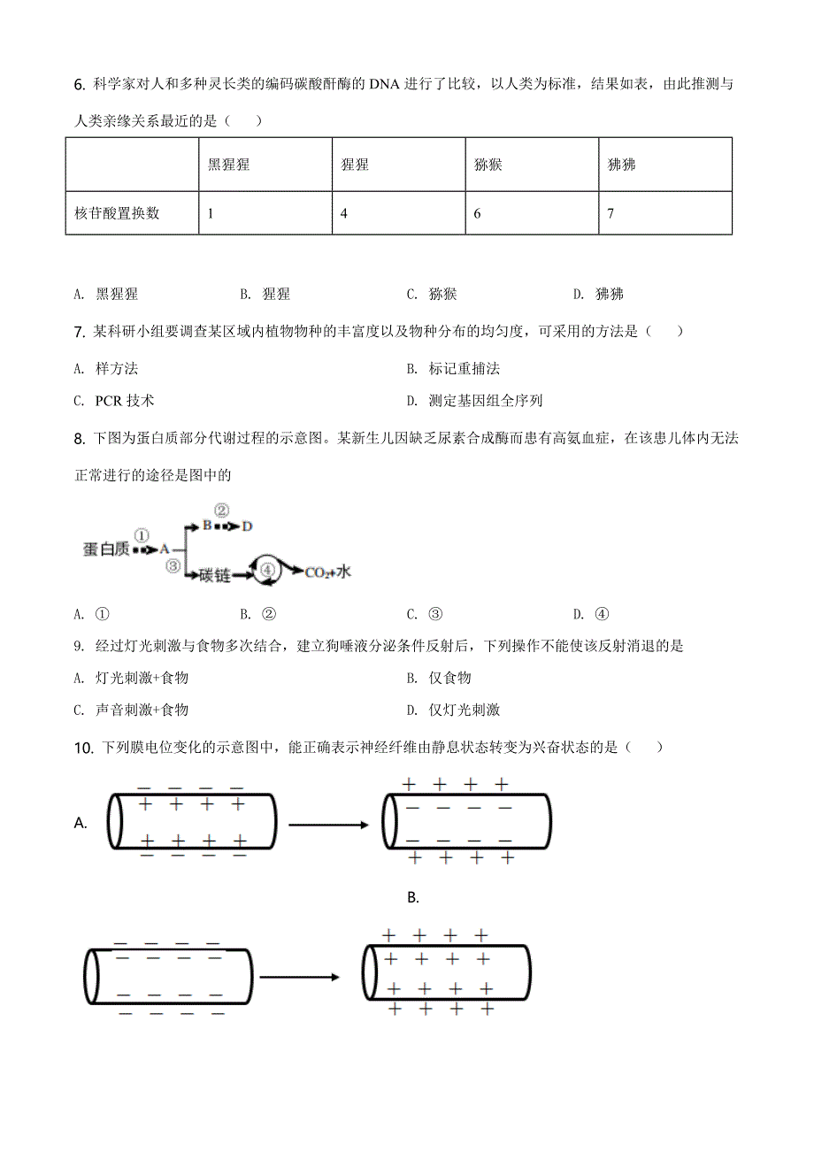 上海市嘉定区2020学年高三第一次质量调研测试（等级考）生命科学试题（原卷版）_第2页