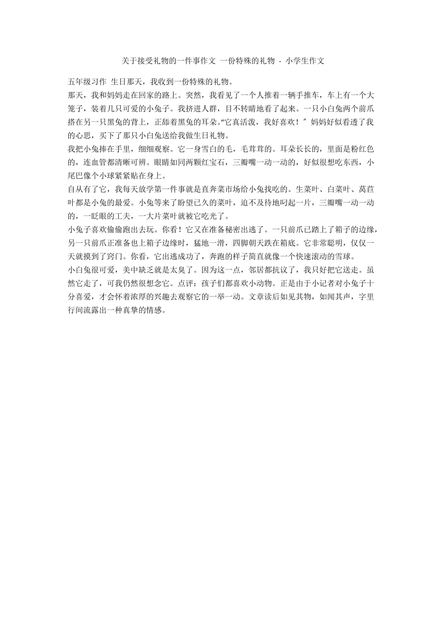 关于接受礼物的一件事作文 一份特殊的礼物 - 小学生作文_第1页