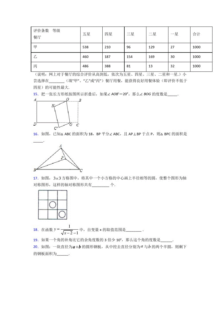 【沪科版】初一数学下期末模拟试题(附答案)_第3页