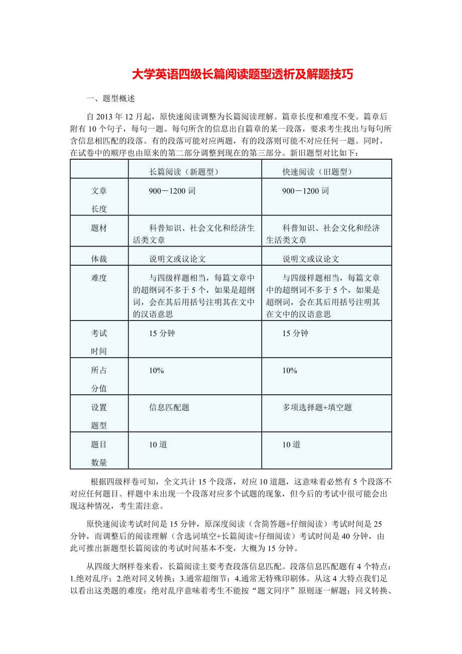 大学英语四级长篇阅读题型透析及解题技巧_第1页