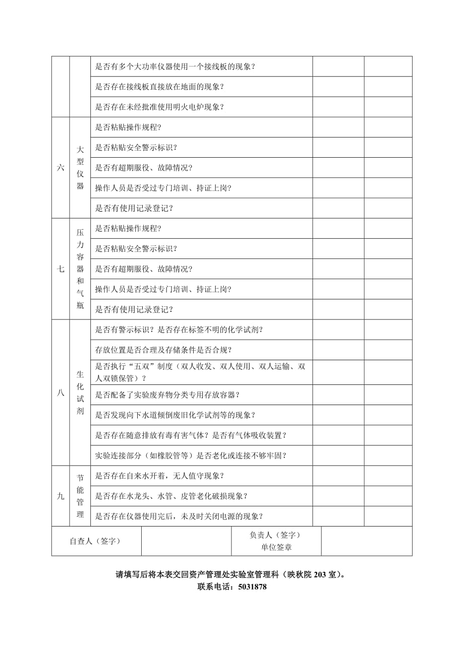 云南大学实验室安全管理自查表_第2页