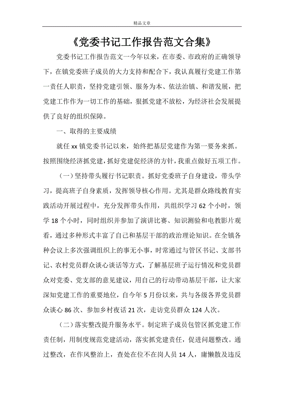 《党委书记工作报告范文合集》_第1页