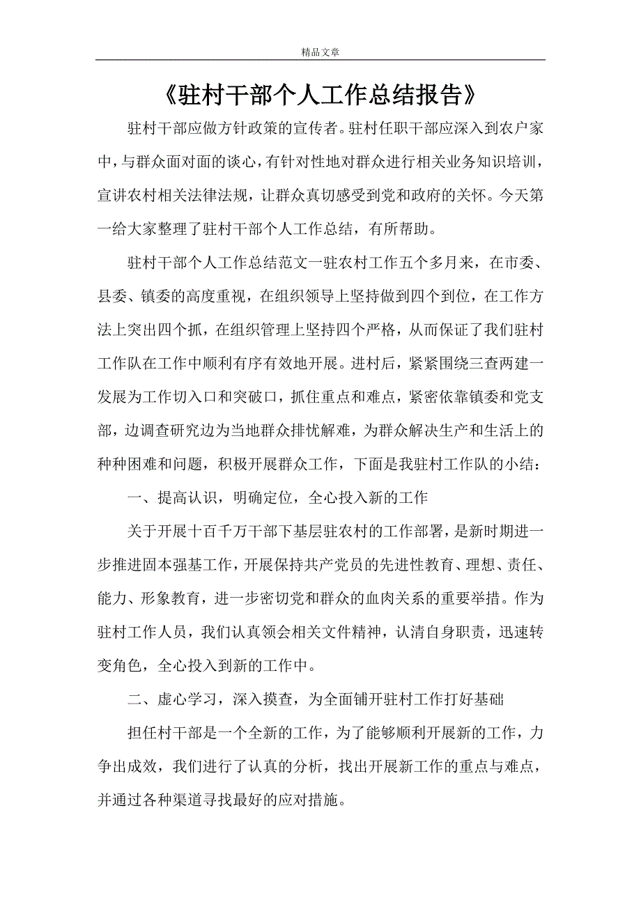 《驻村干部个人工作总结报告》_第1页