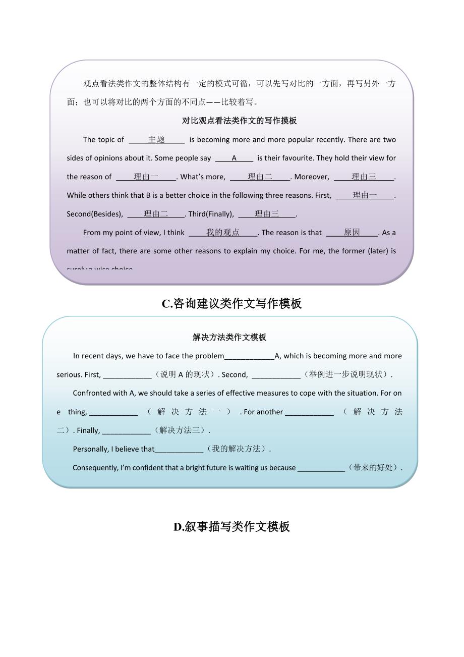 中考英语-各文体写作模板_第2页