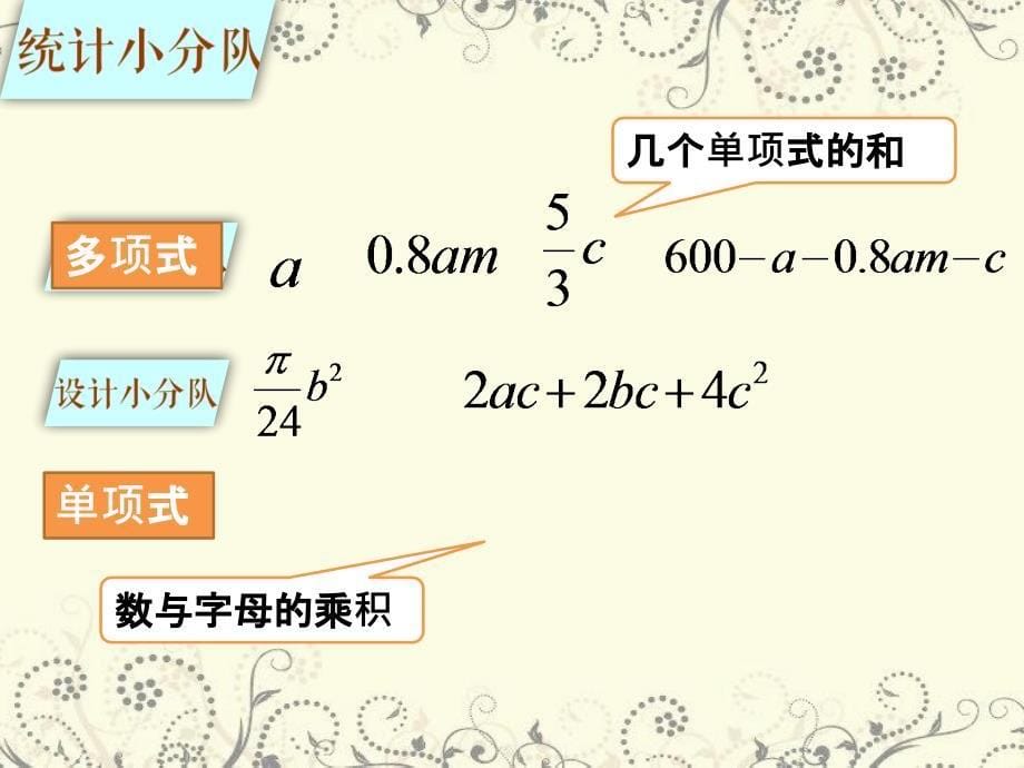 北师大版七年级数学上册课件：3.3整式 (共15张PPT)_第5页